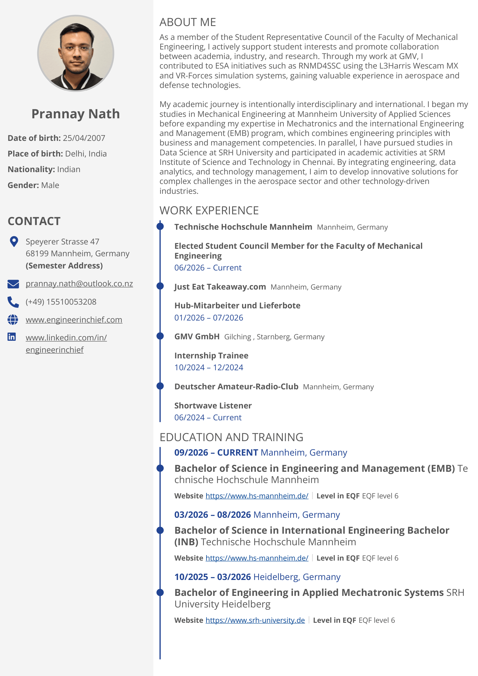 Prannay Nath CV, page 1